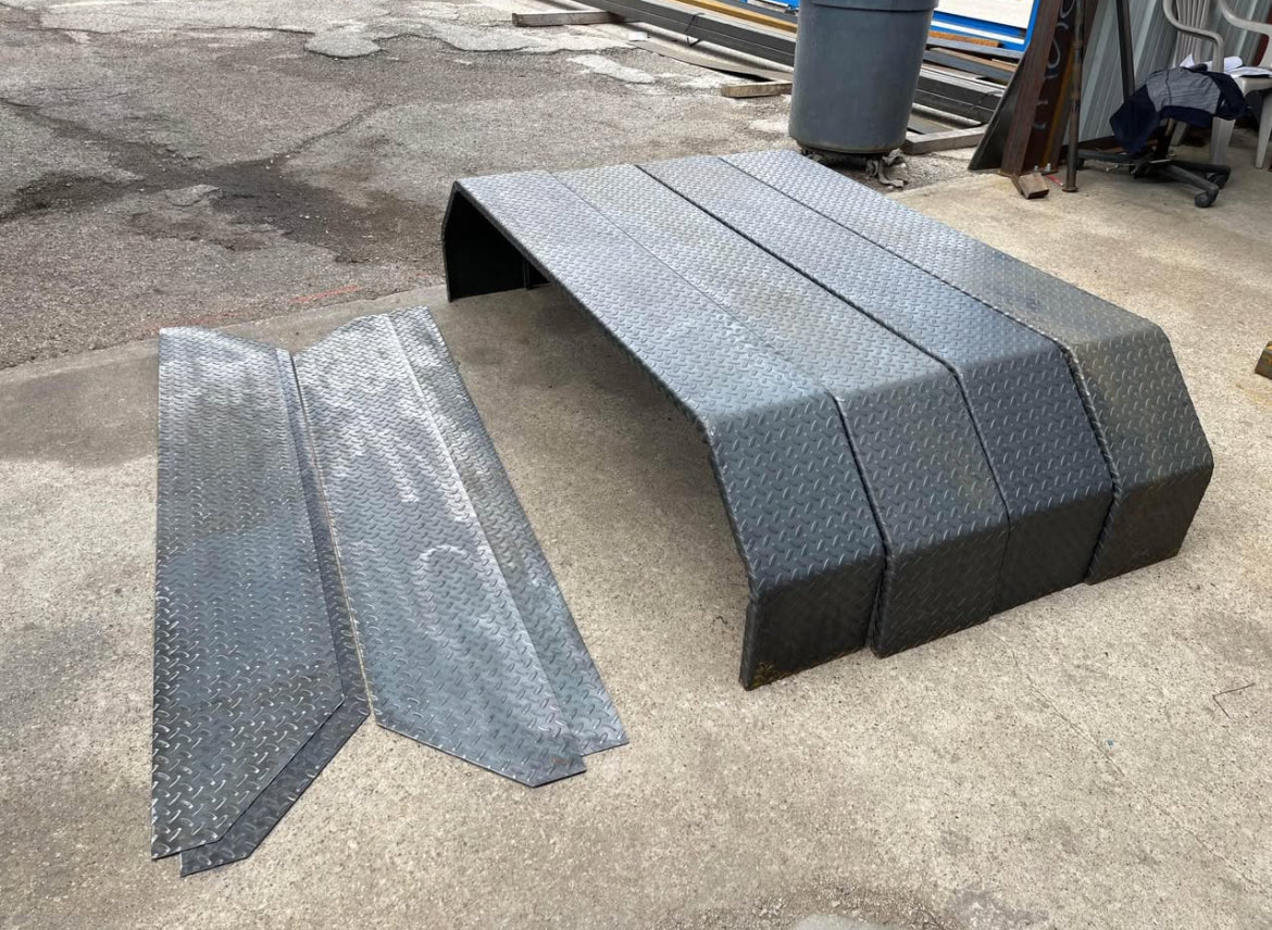 72" x 10" x 17" Tandem Axle Diamond Plate Trailer Fenders – Heavy Duty Steel, With Backing Plates